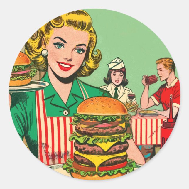 Sticker Rond Burger Retro (Devant)
