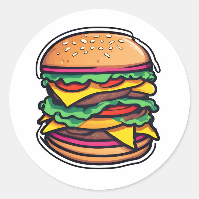 Sticker Rond Burgers multicolores à couches éclatantes 014 (Devant)