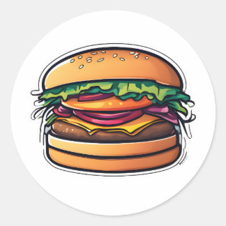 Sticker Rond Burgers multicolores à couches éclatantes 015