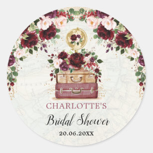 Sticker Rond Burgundy Blush Floral Fête des mariées de Voyage F