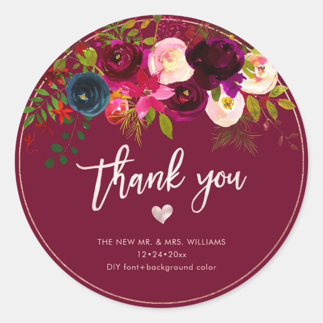 Sticker Rond Burgundy Blush Navy Flowers|Merci|do-it-yourself B (Devant)