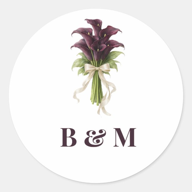 Sticker Rond Burgundy Calla Lily Wedding Bouquet Ivory Ribbon  (Devant)