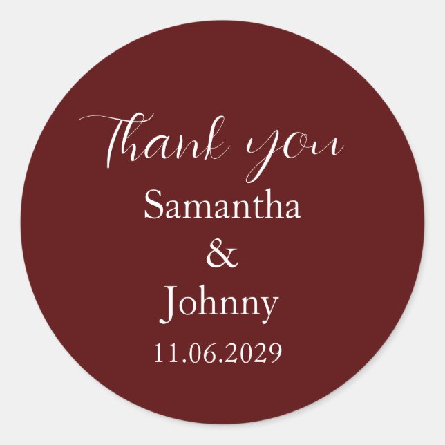 Sticker Rond Burgundy Calligraphy Elegant Couple Wedding (Devant)