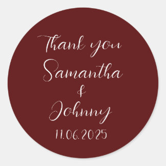 Sticker Rond Burgundy Calligraphy Elegant Couple Wedding