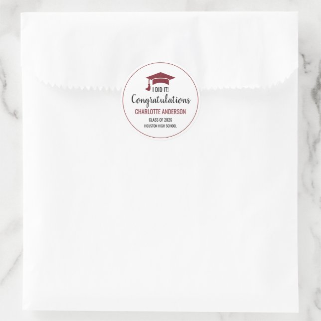 Sticker Rond Burgundy Congrats Graduation (Sac)