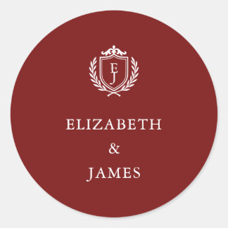 Sticker Rond Burgundy Crest Wedding Custom Initials