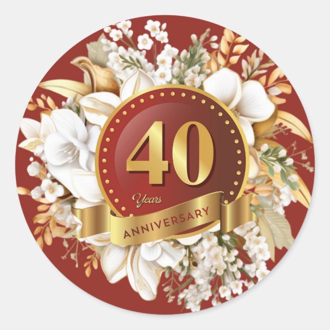 Sticker Rond Burgundy et fleurs dorées 40e anniversaire  (Devant)