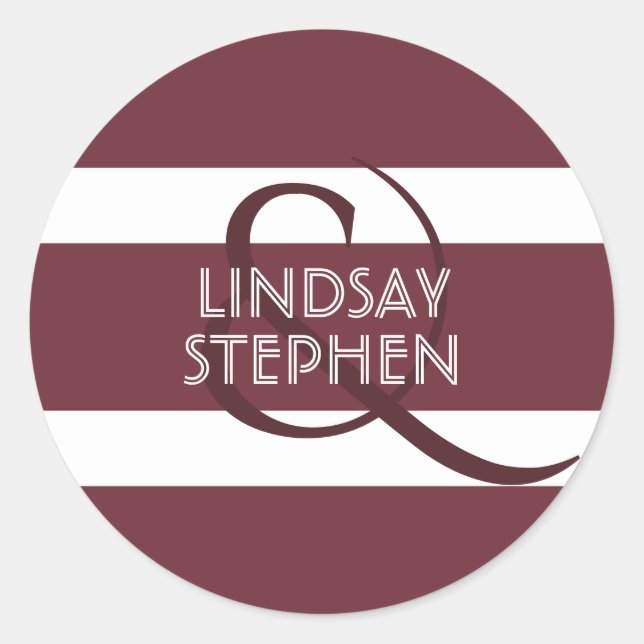Sticker Rond Burgundy et White Stripes Mariage moderne (Devant)