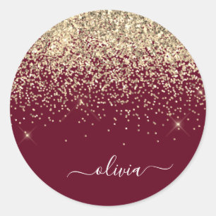 Sticker Rond Burgundy Gold Glitter Girly Monogram Glam