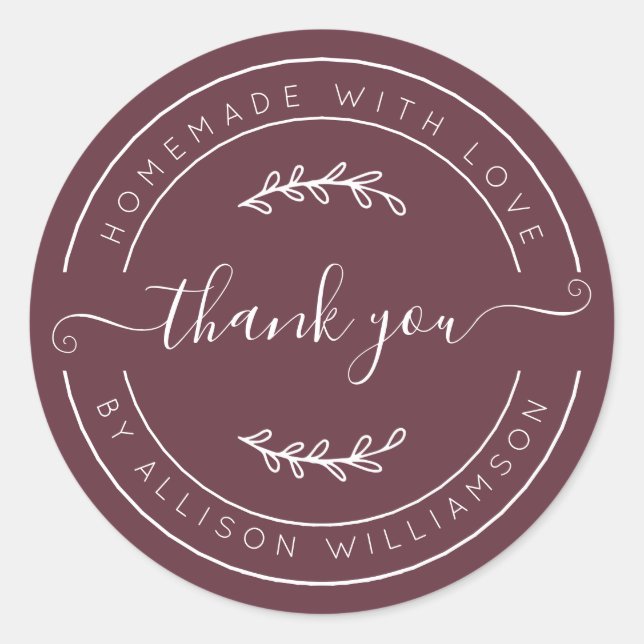 Sticker Rond Burgundy Homemade Thank You Label (Devant)