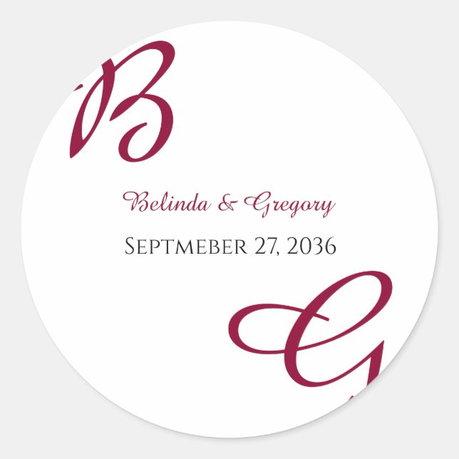 Sticker Rond Burgundy Maroon Initiales Mariage de automne d'aut (Devant)