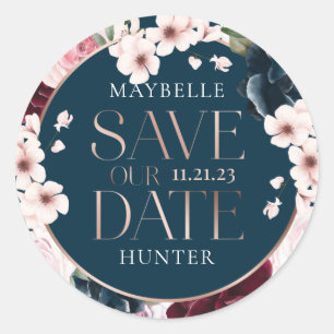 Sticker Rond Burgundy & Navy Aquarelles Florales Enregistrer La