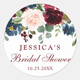 Sticker Rond Burgundy Navy Blue Blush Floral Fête des mariées