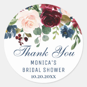 Sticker Rond Burgundy Navy Blue Blush Floral Fête des mariées
