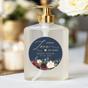 Sticker Rond Burgundy Navy Blue Floral Sanitizer Mariage Favori
