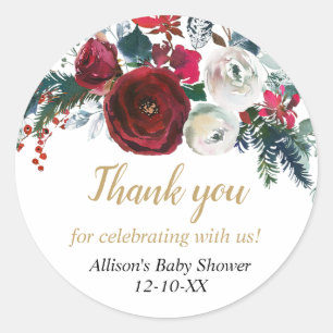 Sticker Rond Burgundy or élégant floral de Noël