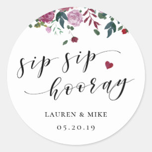 Sticker Rond Burgundy Red Blooms Sip Sip Hooray Mariage Favoris