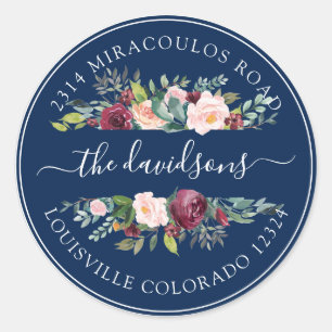 Sticker Rond Burgundy Rose Floral Retour Adresse Enveloppe Scea