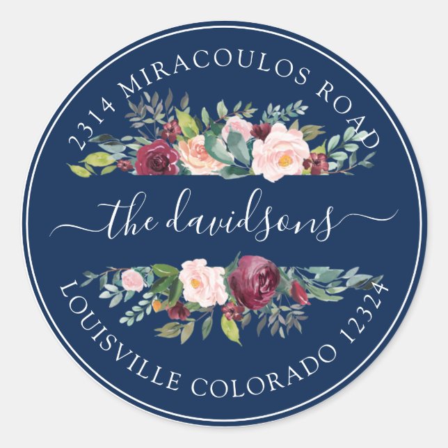 Sticker Rond Burgundy Rose Floral Retour Adresse Enveloppe Scea (Devant)