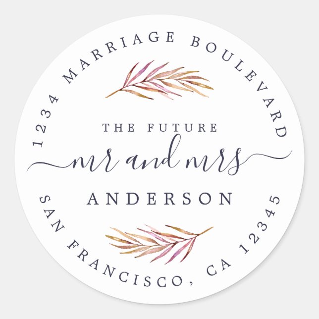 Sticker Rond Burgundy Sprig Future Mme Mariage Retour Adresse (Devant)
