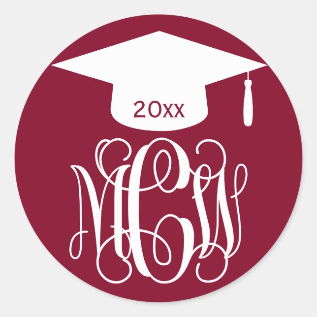 Sticker Rond Burgundy Vin Script Monogramme Graduation do-it-yo (Devant)