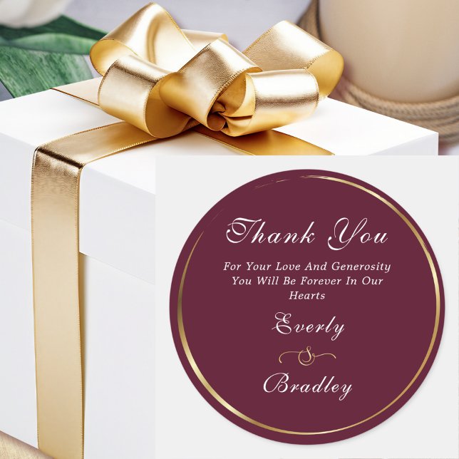 Sticker Rond Burgundy White Gold Elegant Merci Script (Créateur téléchargé)