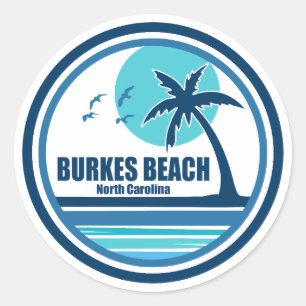 Sticker Rond Burkes Beach Caroline du Sud Palm Tree Birds