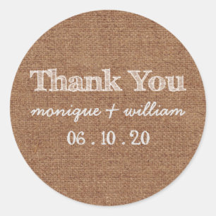 Sticker Rond Burlap Chalk Russe Mariage Merci