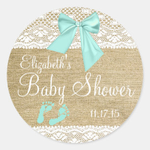 Sticker Rond Burlap Lace Aqua Bow