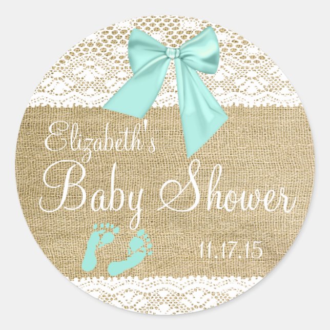 Sticker Rond Burlap Lace Aqua Bow (Devant)