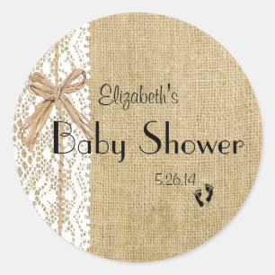 Sticker Rond Burlap Lace et Rafia Image Baby shower-Faveur
