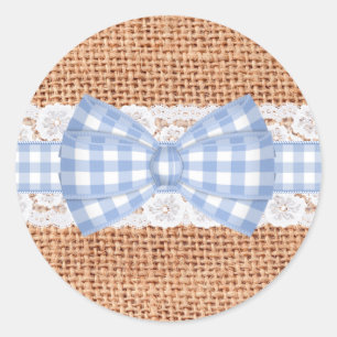 Sticker Rond Burlap rustique avec Mariage En vichy bleu