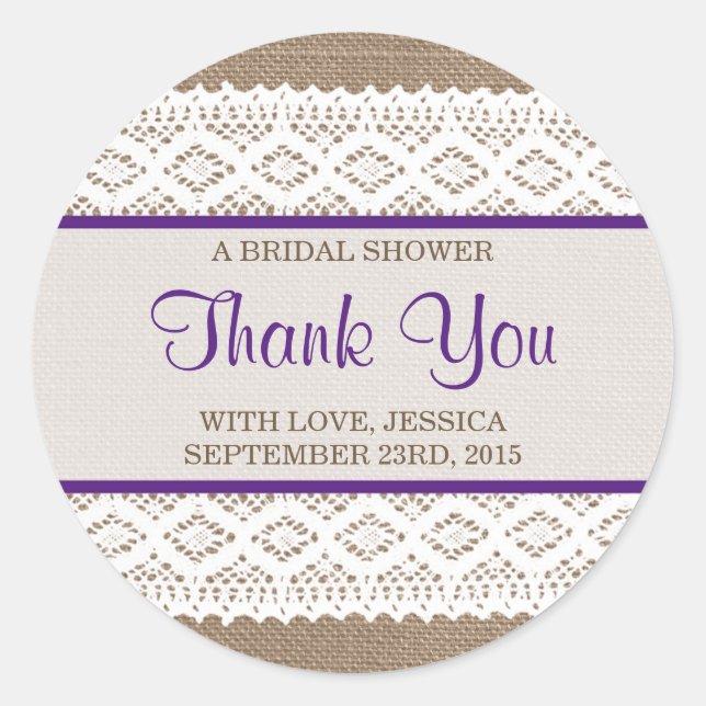 Sticker Rond Burlap rustique et Fête des mariées en dentelle bl (Devant)