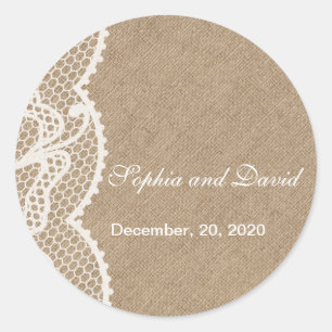 Sticker Rond Burlap rustique et mariage de dentelle Favoriser l
