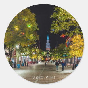 Sticker Rond Burlington, Vermont, photo de la ville,