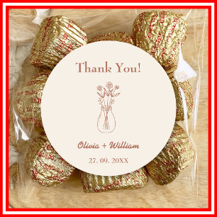 Sticker Rond Burnt Orange Boho Wedding Faveurs Coeur