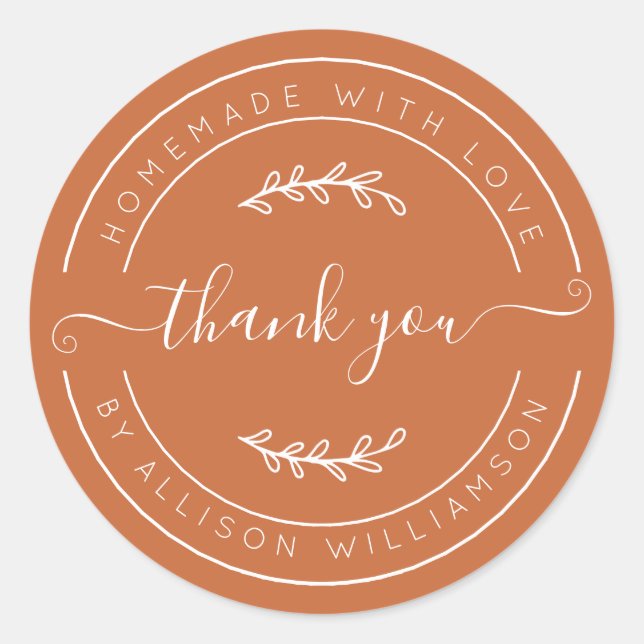 Sticker Rond Burnt Orange Homemade Thank You Label (Devant)