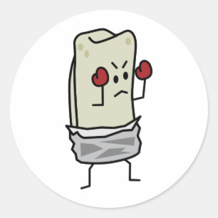Sticker Rond Burrito Boxer Fighter avec gants Red Boxing