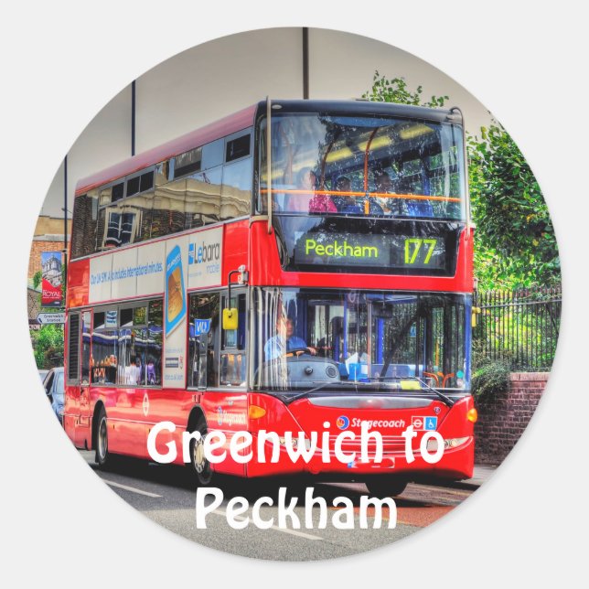 Sticker Rond Bus Red London Double Decker - Angleterre, Royaume (Devant)
