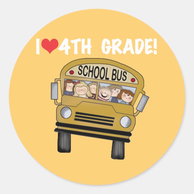Sticker Rond Bus scolaire I Love 4th Grade (Devant)