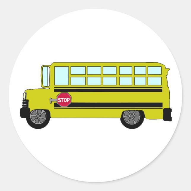 Sticker Rond Bus Scolaire Jaune avec Panneau d'Arrêt (Devant)