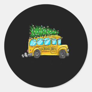 Sticker Rond Bus scolaire jaune Noël Light Tree Driver Paja