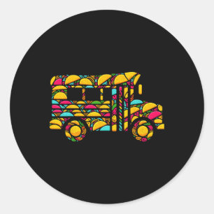 Sticker Rond Bus scolaire Tacos Enfants Hommes Femmes Mexicaine