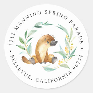 Sticker Rond Bush Baby Platypus Adresse de retour