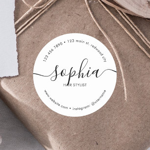 Sticker Rond Business Girl Calligraphy White