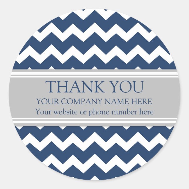 Sticker Rond Business Merci Nom de l'entreprise Blue Grey Chevr (Devant)