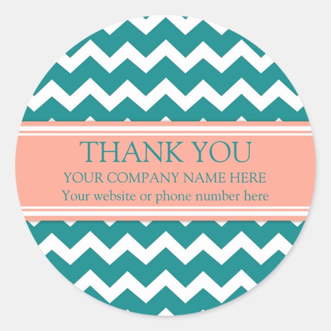 Sticker Rond Business Merci Nom de l'entreprise Coral Turquoise (Devant)