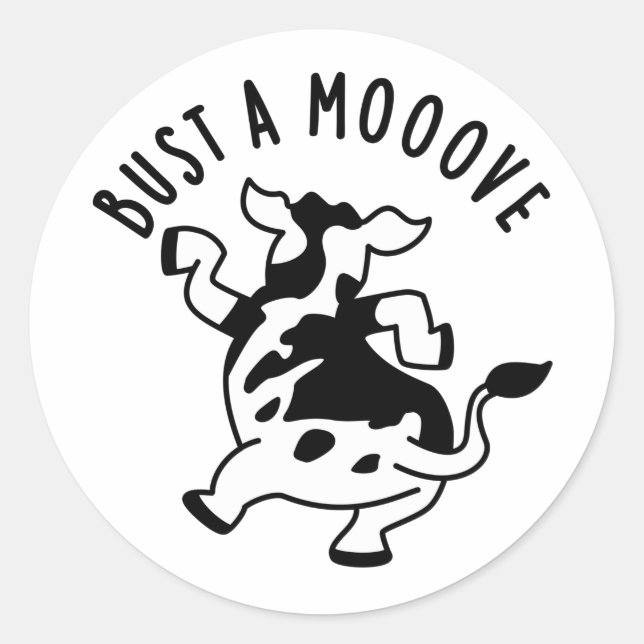 Sticker Rond Bust A Moooh Funny Cow Pun (Devant)