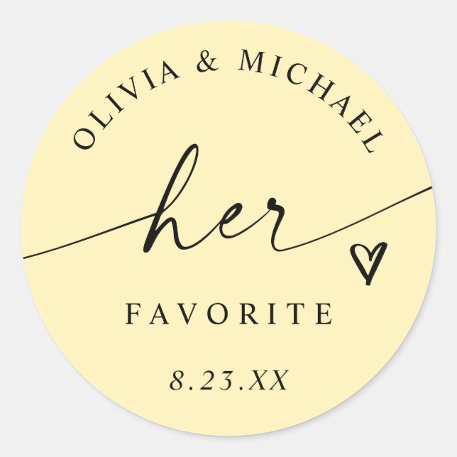 Sticker Rond Butter Yellow Her Favorite Wedding Treat Bag (Devant)