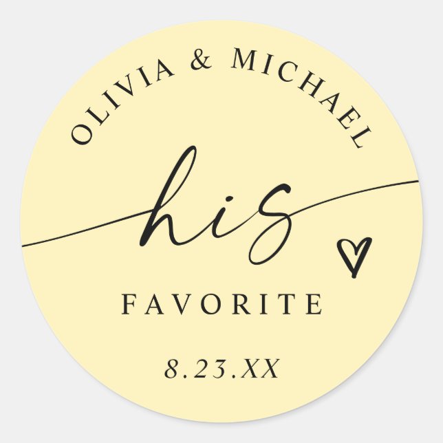 Sticker Rond Butter Yellow His Favorite Wedding Treat Bag (Devant)